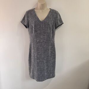 Banana Republic Shirt Sheath Dress 8 Tweed Knit Stretch Navy Blue White Career